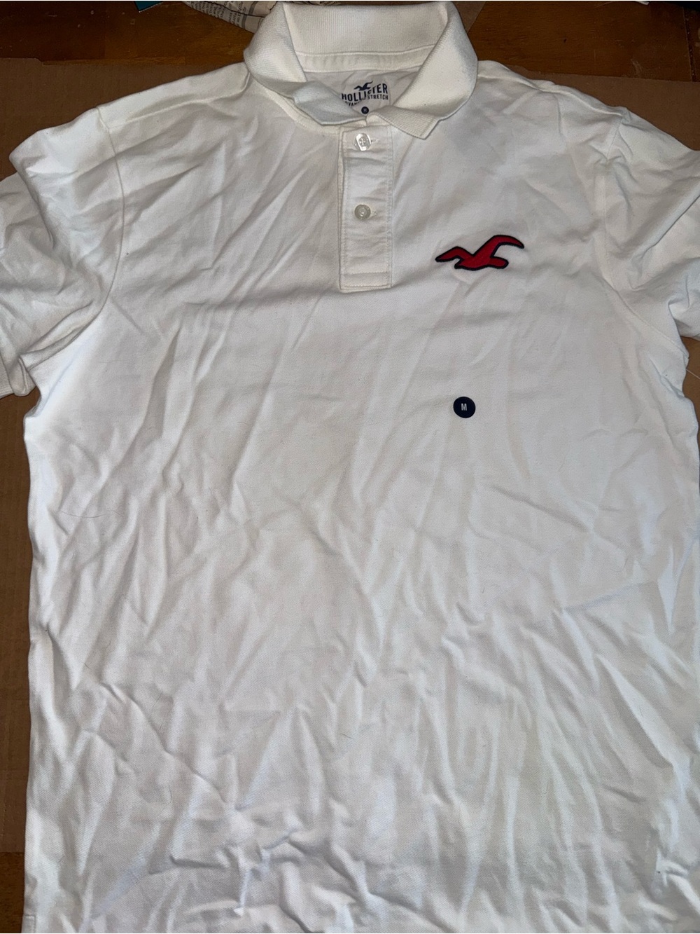 Hollister Men’s White Polo with Red Embroidered Seagull Y2K Medium G2